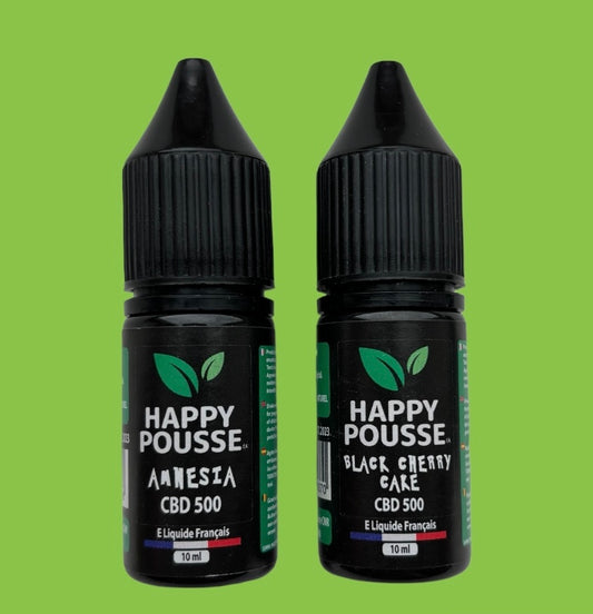 E-liquide HappyPousse - 500mg de CBD - Amnesia & Black Cherry Cake